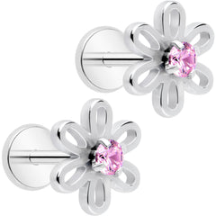 Pink CZ Gem Loopy Daisy Flat Back Stud Earrings - 1 Pair
