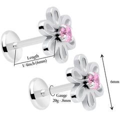 Pink CZ Gem Loopy Daisy Flat Back Stud Earrings - 1 Pair