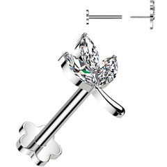 16G 5/16 CZ Gem Leaves Medical Grade Titanium Reversible Flat Back Earring