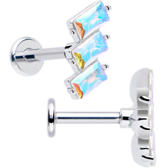 Titanium Flat Back Earring Set - Staggered Aurora CZ 16G