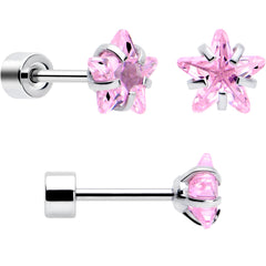 Pink Star CZ Flat Back Stud Earrings - 3 Pairs