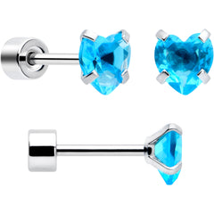 Blue Simplistic Heart Star CZ Flat Back Stud Earrings - 3 Pairs