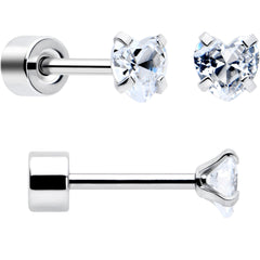 Clear Heart CZ Flat Back Stud Earrings - 3 Pairs