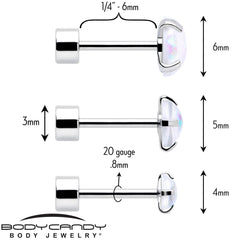 White Synthetic Opal Flat Back Stud Earrings - 3 Pairs