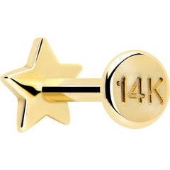 14k Solid Yellow Gold 3mm Star Threadless Push In Flat Back Stud