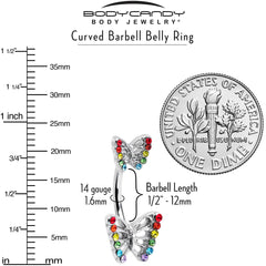 Rainbow Gem Pride Open Butterfly Double Mount Belly Ring
