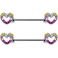 14G 9/16 Romance Gem Open Heart Barbell Nipple Ring Set