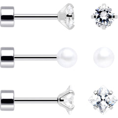 20G Clear Gem White Orb Flatback Earring Set of 6