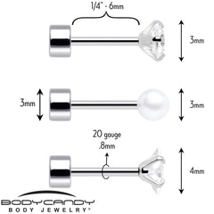 20G Clear Gem White Orb Flatback Earring Set of 6