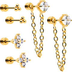 20G Clear Gem Gold Tone Ball Chain Dangle Flatback Earring Set of 6
