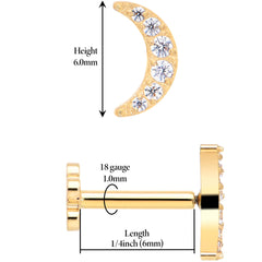Titanium Flat Back Earring Gem Crescent Moon - 18G Threadless Reversible