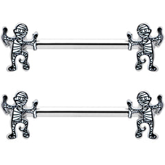 14G 9/16 Two Tone Halloween Mummy Barbell Nipple Ring Set