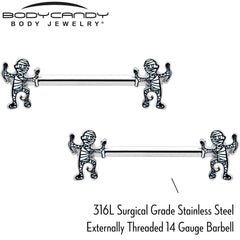 14G 9/16 Two Tone Halloween Mummy Barbell Nipple Ring Set