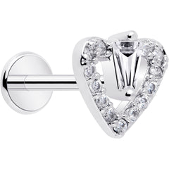 18G 5/16 CZ Gem Heart Threadless Push In Labret Monroe Tragus
