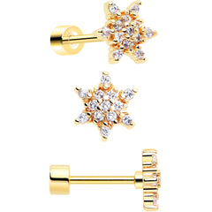 Clear Gem Gold Tone Stocking Christmas Gift Flat Back Earring Set of 6