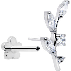 18G 1/4 Clear Gem Implant Grade Titanium Leaves Threadless Flatback Stud