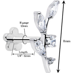 18G 1/4 Clear Gem Implant Grade Titanium Leaves Threadless Flatback Stud