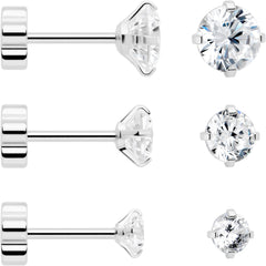 20G Clear CZ Gem Reversible Flower Flat Back Earring Set of 6