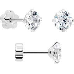 20G Clear CZ Gem Reversible Flower Flat Back Earring Set of 6