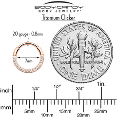 20G Rose Gold PVD Implant Grade Titanium Triple Sided Micro Gem Hinged Nose Hoop