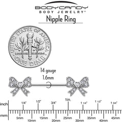 14G 9/16 CZ Dazzling Bow Threadless Nipple Ring Set