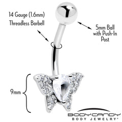 Cubic Zirconia Style Butterfly Belly Ring