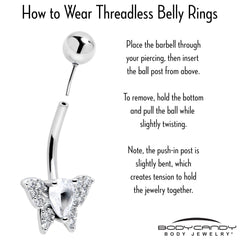Cubic Zirconia Style Butterfly Belly Ring