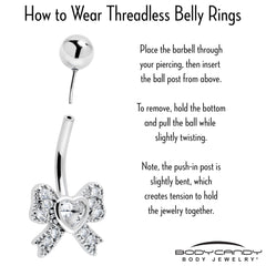 Cubic Zirconia Heart Bow Belly Ring