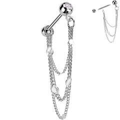 16G 5/16 CZ Gem Stud Triple Chain Cartilage Earring