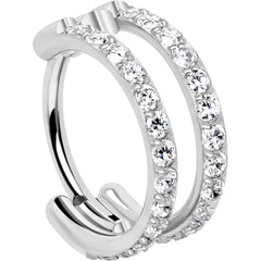 20G Double Row Micro Gem Implant Grade Titanium Hinged Double Hoop Nose Ring