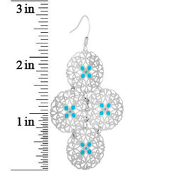 Silver Turquoise Color Round Filigree Dangle Earrings