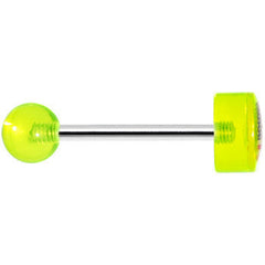 14G Green Neon Acrylic American Flag Straight Barbell Tongue Ring