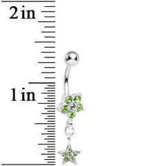 Light Green Gem Fancy Flower and Falling Star Dangle Belly Ring