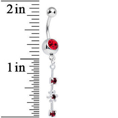 Dark Red Gem Drops and Twinkling Flower Dangle Belly Ring
