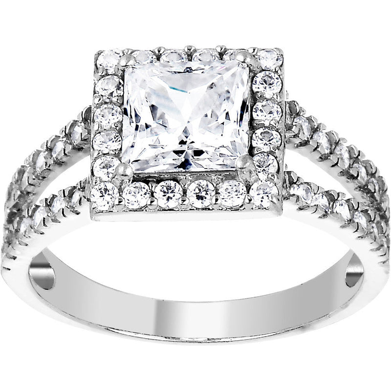 Sterling Silver Princess Cubic Zirconia Ring -1.60 ct tw