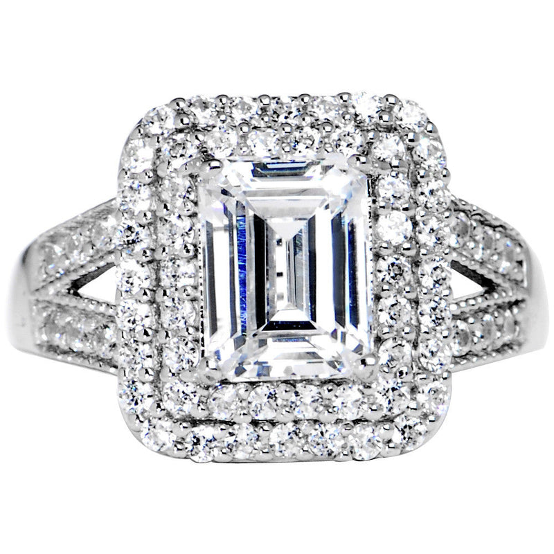 Sterling Silver Emerald Cubic Zirconia Ring -2.25 ct tw