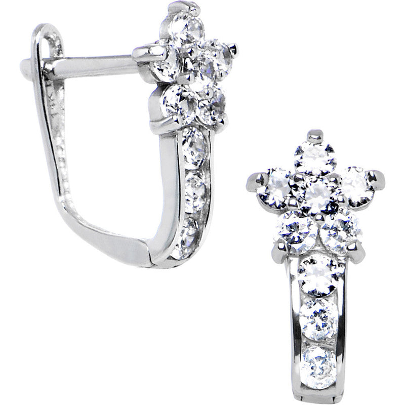 14k White Gold Clear Cubic Zirconia Flower Earrings