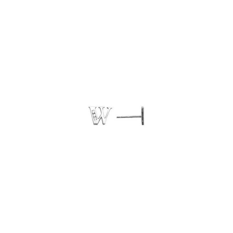 14k White Gold CZ Initial W Stud Earrings