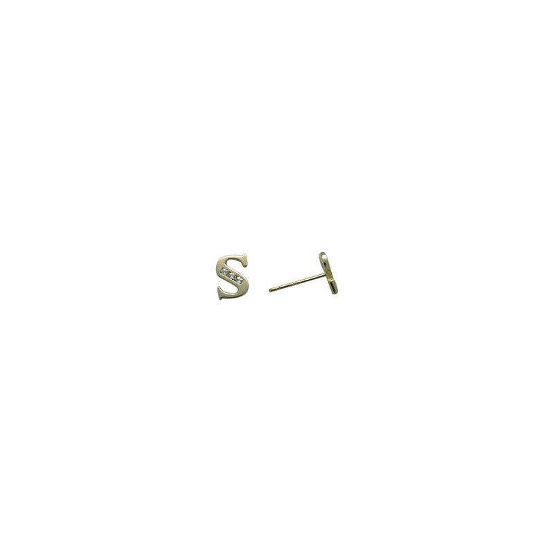14k Yellow Gold CZ Initial S Stud Earrings