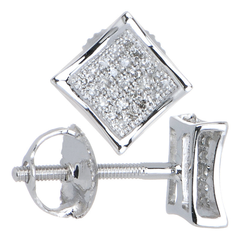 Solid 14k White Gold .10 Carat Micro Pav+ﾬ Genuine Diamond Earrings