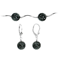 Sterling Silver Jet Crystal Ball Drop Necklace and Earring Set