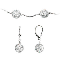 Sterling Silver Clear Crystal Ball Drop Necklace and Earring Set