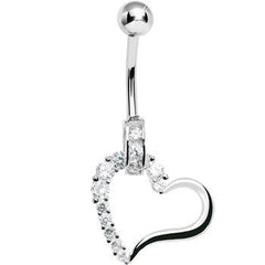 925 Sterling Silver Cubic Zirconia Hollow Heart Charm Belly Ring