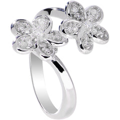 925 Sterling Silver Clear CZ Twin Flower Toe Ring
