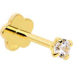 14k Yellow Gold Flat Back Earring 20G 2mm CZ Floral Reversible