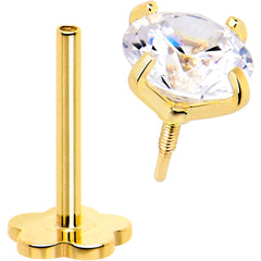 14k Yellow Gold Flat Back Earring 20G 4mm CZ Floral Reversible