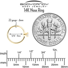14k Solid Yellow Gold Bendable Nose Hoop 22G 5/16 with 2mm  CZ