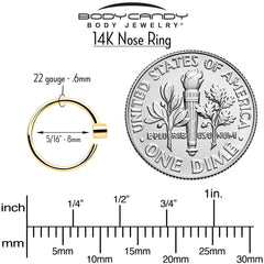 14k Solid Yellow Gold Bendable Nose Hoop 22G 5/16 with Bezel CZ