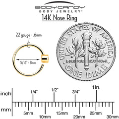 14k Solid Yellow Gold Bendable Nose Hoop 22G 5/16 with 2mm Bezel CZ