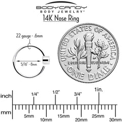 14k Solid White Gold Bendable Nose Hoop 220G 5/16 with 2mm Bezel CZ